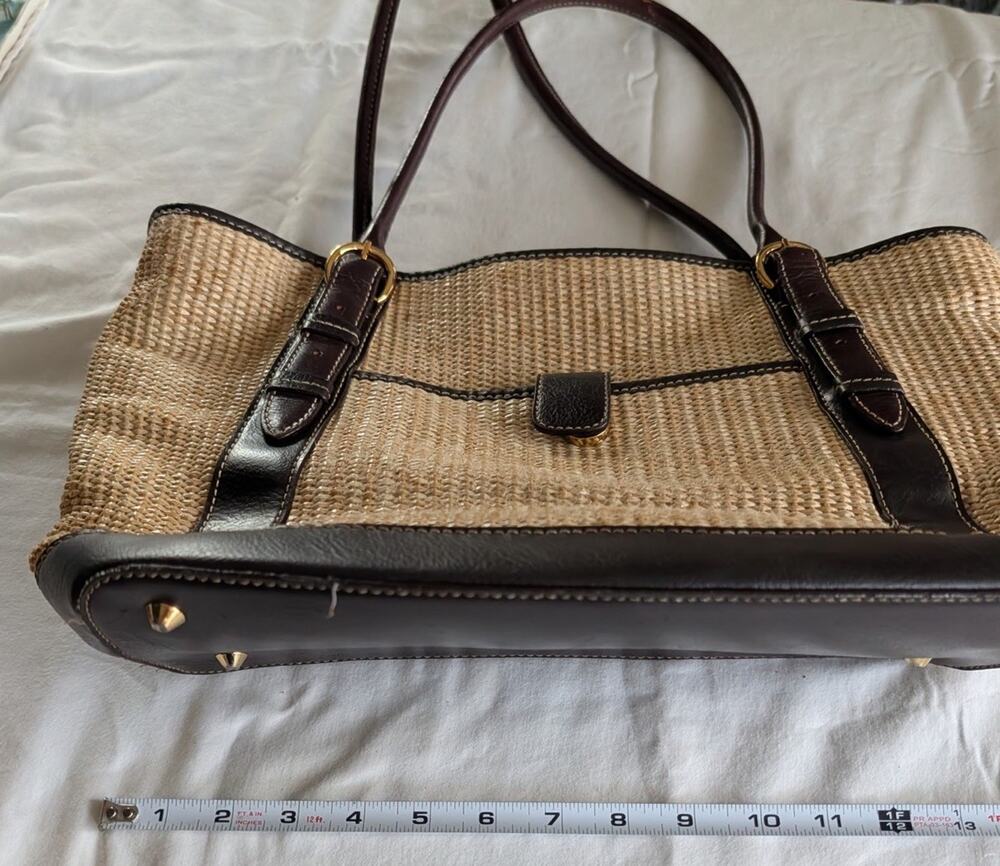 MAXX New York Large Straw Woven Leather Tote Handbag Shoulder Bag Purse